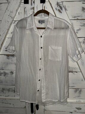 Lotus and Luna XL Semi Sheer Bright White Short Sleeve Button Down Shirt